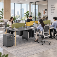 Poste de travail de bureau pour 6 personnes, bureau moderne avec cloisons, glissières silencieuses et meuble de rangement pour espace de travail ouvert en équipe