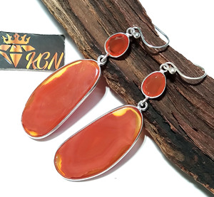 Natural Orange Banded Agate Dangle <b>Earrings</b> Solid 925 Sterling <b>Silver</b> Handmade IGI Certified Drop Gemstone Jewelry Gifts - Product Image 4