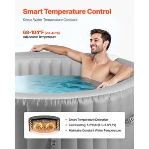 Bañera de hidromasaje inflable con capacidad para 4 a 6 personas, 81,9x26 pulgadas, spa portátil al aire libre, diseño redondo - Product Image 3