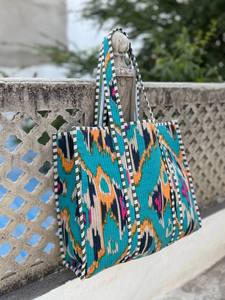 Bohemian Block Print Cotton Quilted Shoulder <b>Bag</b> Inner Pockets Durable Reusable Tote for Daily Life <b>Work</b> College - Product Image 2