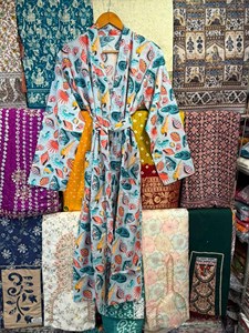 Boho Printed Cotton Kimono Dress Womans Long Night Wear Maxi Kaftan casual Wear <b>Cardigan</b> for Holidays Vacations Sustain - Product Image 6