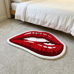 Alfombra de Lana Tejida a Mano con Diseño de Labios Rojos, Antideslizante, Geométrica, de Pelo Medio, Estilo Pop Art, Decoración Suave para Dormitorio y Sala de Estar - Product Image 2