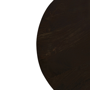 Mesa de centro minimalista de diseño moderno con tablero redondo de madera maciza de mango y base de pedestal con acabado en nogal intenso para la sala de estar. - Product Image 6