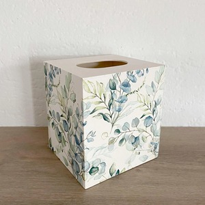 Boîte à mouchoirs à imprimé floral, design eucalyptus blanc, support décoratif autoportant - Product Image 1