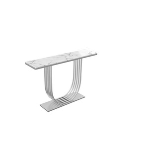 Luxury White <b>Marble</b> <b>Console</b> <b>Table</b> Modern U-Shape Metal Slats Base Entryway <b>Table</b> Narrow Hallway Furniture for Hotel Lobby - Product Image 1