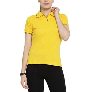 Polo de Punto de Manga Corta Amarillo Sólido para Mujer, Última Moda, Casual, Largo Regular, Teñido Liso, Camisetas Polo ODM OEM - Product Image 5