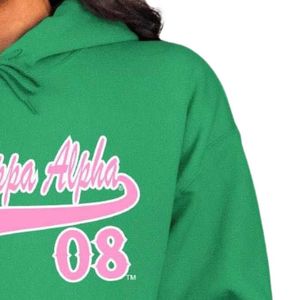 Sudadera con Capucha Personalizada con Logotipo Frontal para Invierno, en Verde y Rosa, para Hermandades Griegas - Product Image 2