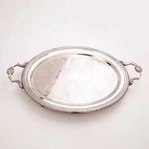 Reliable Quality Oval Metal Decorative Tray <b>Set</b> With Wooden Handles Rustic Style Antique Weathered Finish 2Pcs - Product Image 6