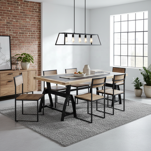 Mesa de Comedor Industrial de Madera de Mango Maciza Hecha a Mano, Mesa de Cocina Rectangular Grande para 6 Personas con Metal Negro Rústico de 200 cm - Product Image 2