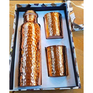 Amazing <b>Copper</b> Water <b>Bottle</b> with Two Glass Hammered Design For Hydration Yoga Ayurveda Inspired Drinkware <b>Bottle</b> With Packaging - Product Image 6