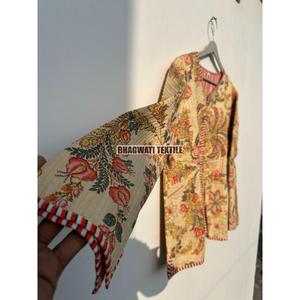 New Style Boho Quilted Women's Coat Handmade <b>Kantha</b> Indian Cotton Long Length Raw Edge Embroidered Breathable Perfect Gift - Product Image 4