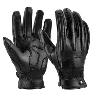 Yellow Leather Full Finger Riding <b>Gloves</b> With Touchscreen Thumb And Perforated Palm For Men - Product Image 4