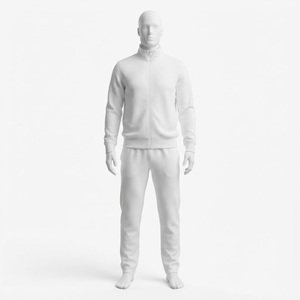 Men's <b>White</b> <b>Tracksuit</b> Set Full Zip Stand Collar Casual Wear Solid Color 100% Cotton Breathable Regular Fit Autumn Style - Product Image 1