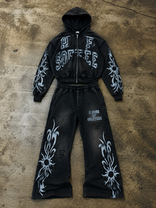 Custom Black Winter Solid Vintage Wash Zip <b>Hoodie</b> Jogger Set for Streetwear <b>Lightweight</b> Cotton Fleece Logo Men Casual - Product Image 3