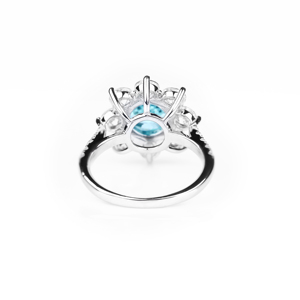 Bague Fleur Halo en Argent Sterling 925 avec Topaze Bleue Céleste pour Femme, Pierre Précieuse Ronde Taillée, Bijou Fin et Élégant, Cadeau pour Elle - Product Image 2