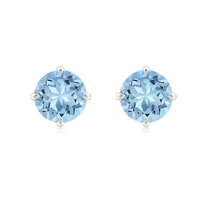 Natural Round Aquamarine Stud <b>Earrings</b> 14kt Yellow Gold Solitaire Four Prong <b>Fine</b> Jewelry for Women OEM ODM Wholesale - Product Image 3