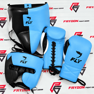 Gants de boxe Fly, protège-tête, protège-glandes, en cuir véritable, à lacets, logo personnalisé, noir et jaune, légers, respirants, équipement de sparring - Product Image 3