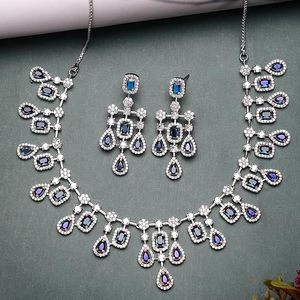 Parure de bijoux en zircon plaqué argent, collier et boucles d'oreilles, ensemble classique pour femme, forme goutte d'eau, coupe poire, bijoux de mariage en alliage, tendance - Product Image 3