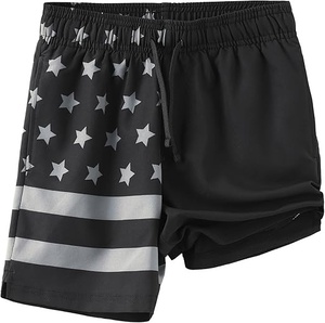 Shorts de sport décontractés pour hommes, noirs, à séchage rapide, infroissables, tissés, rayés, à cordon de serrage, taille mi-haute - Product Image 1