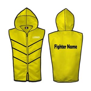 Chaqueta de Entrada Negra con Rayas Blancas, Chaleco de Boxeo sin Mangas con Capucha, Túnica Profesional para Combate - Product Image 4