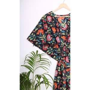 Indian Cotton Floral Print Kaftan <b>Dress</b> 100% Cotton Maxi <b>Dress</b> for Moms <b>Long</b> <b>Dress</b> for All Seasons-Summer Winter Autumn Spring - Product Image 4