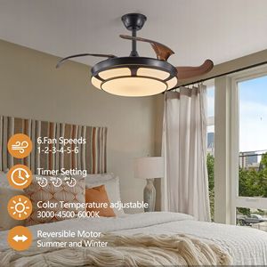 42\" Modern LED Chandelier <b>Ceiling</b> <b>Fan</b> <b>with</b> Retractable Light 6 Speed Adjustable Blades Quiet DC Motor <b>Remote</b> <b>Control</b> - Product Image 2