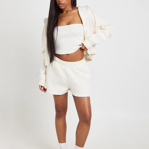 Nouveautés – Ensemble 2 pièces hiver personnalisé avec logo, coupe ample, sweat à capuche et short, respirant, pour femme, idéal pour la gym et l'entraînement - Product Image 5