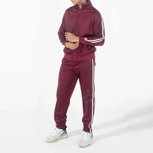 New Design Men's Maroon <b>Tracksuit</b> Full Zipper Sporty Two Piece Set Solid Color Side Pockets Breathable Polyester Autumn Wear - Product Image 2