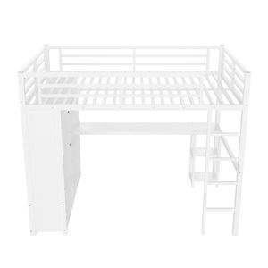 Letto a soppalco matrimoniale in metallo bianco con armadio integrato, scrivania e mensole portaoggetti - Struttura in acciaio stabile e resistente - Product Image 3