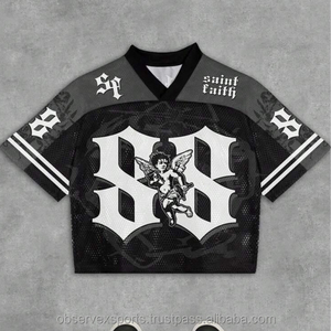 เสื้อฟุตบอลอเมริกันวินเทจ โลโก้สั่งทำ ผ้าตาข่าย ทรงบ็อกซี่ ตัดสั้น ระบายอากาศได้ดี ชุดกีฬาขาสั้น แฟชั่นสตรีทชายหญิง - Product Image 1