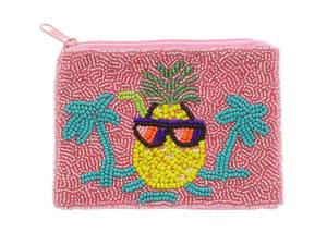 Porte-monnaie personnalisé fait main avec perles, brodé, pochette zippée, motif ananas et palmier, cadeau de voyage tendance, portefeuille - Product Image 4