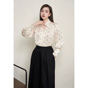 Blusa Elegante y Femenina de Satén con Textura Suave y Estampado de Puntos, Manga Larga, Cuello Recortado, Estilo Casual Inteligente para Mujer, Vietnam, Personalizada BETTY - Product Image 1
