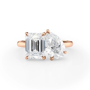 Bague de fiançailles de luxe pour femme Toi Et Moi en or massif 14K avec diamant de laboratoire émeraude et poire 2 carats certifié IGI - Product Image 2