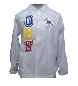Order Of Eastern Star OES Embroidered <b>White</b> Shirt <b>Jacket</b> <b>Men</b> Casual Spring Regular Fit Turn-down Collar 100% Polyester - Product Image 1