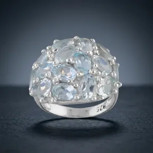Anillo de cóctel de plata de ley 925 con racimo de topacio azul cielo deslumbrante, joyería elegante para mujer - Product Image 3