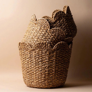 Scalloped Hyacinth <b>Basket</b> Decorative Storage Compact Eco Friendly Durable Natural Organizer <b>Basket</b> for Kid Room Decoration - Product Image 5