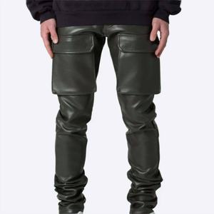Pantalon en cuir et toile brillant pour homme, décontracté, tendance, taille élastique, taille mi-haute, imperméable, offre spéciale - Product Image 4