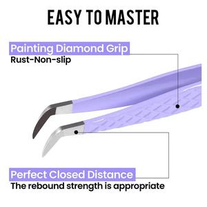 Pinzas de precisión para pestañas con punta dentada, mango morado de acero inoxidable para aplicación de extensiones de pestañas - Product Image 2