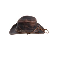 Chapeau de cowboy marron avec bande cloutée et cordon de menton, style western pour l'équitation, chapeau de chevalier quatre saisons brodé à la main pour homme