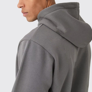 Men's Gray Hooded <b>Tracksuit</b> Full Length Solid Color Cotton Casual Wear Autumn Regular Fit Side Pockets Elastic Waist - Product Image 3