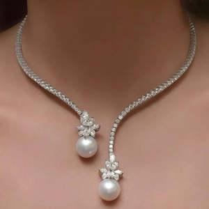 Collier élégant en argent sterling 925 avec perles pour femme, chaîne tendance, brillant, minimaliste, bijoux de mariage, cadeau fait main - Product Image 1