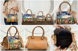 Sac de voyage en cuir de vachette véritable, grande capacité, haute qualité, pour femme, nouveau design cactus, sac à main week-end portable. - Product Image 3
