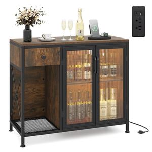 Tavolo da Bar Rustico Marrone con Cassetto Portaoggetti e Presa di Corrente LED RGB - Product Image 1