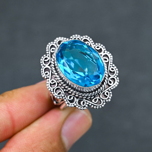 Anillo de Plata de Ley 925 con Topacio Azul Creado en Laboratorio, Hermoso Anillo con Piedra en Forma de Pera, Joyería de Boda Hecha a Mano con Turquesa - Product Image 4
