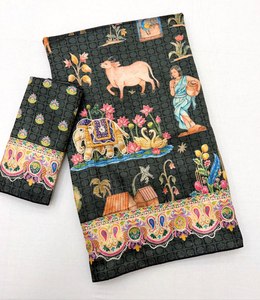 Dola Softy Premium para Mujer, Seda Jacquard con Estampado Digital Vantara, Detalles en Gota Dori, Trabajo de Cintas Decorativas, Tradicional, de Secado Rápido y Antiarrugas - Product Image 3