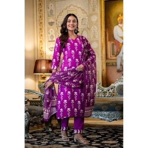 Women's Pair Top-Bottom Dupatta Salwar Kameez Cotton <b>Blend</b> Faux Fabric Modern All Seasons - Product Image 1