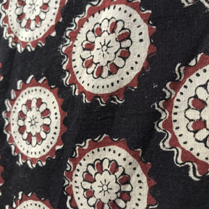Black <b>Red</b> Hand Block Printed Cotton Fabric – Floral Medallion Motif Indian Cotton for Dresses & Apparel - Product Image 1