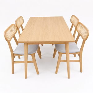 Muebles de Comedor de Lujo de Teca Sólida Premium Estilo Escandinavo, Juego de 5 Piezas Soren, Silla Peanut con Respaldo de Listones para Cocina, Hogar o Cafetería - Product Image 2