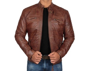 Chaqueta de cuero de piel de cordero real acolchada para hombre Chaqueta de cuero para hombre - Product Image 1