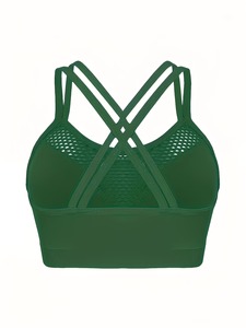 Women Sports <b>Bra</b> Hollow Out Mesh Front Athletic Vest Removable Pads <b>Low</b> <b>Back</b> Multi Strap Running Top Workout Crop Blanks - Product Image 5